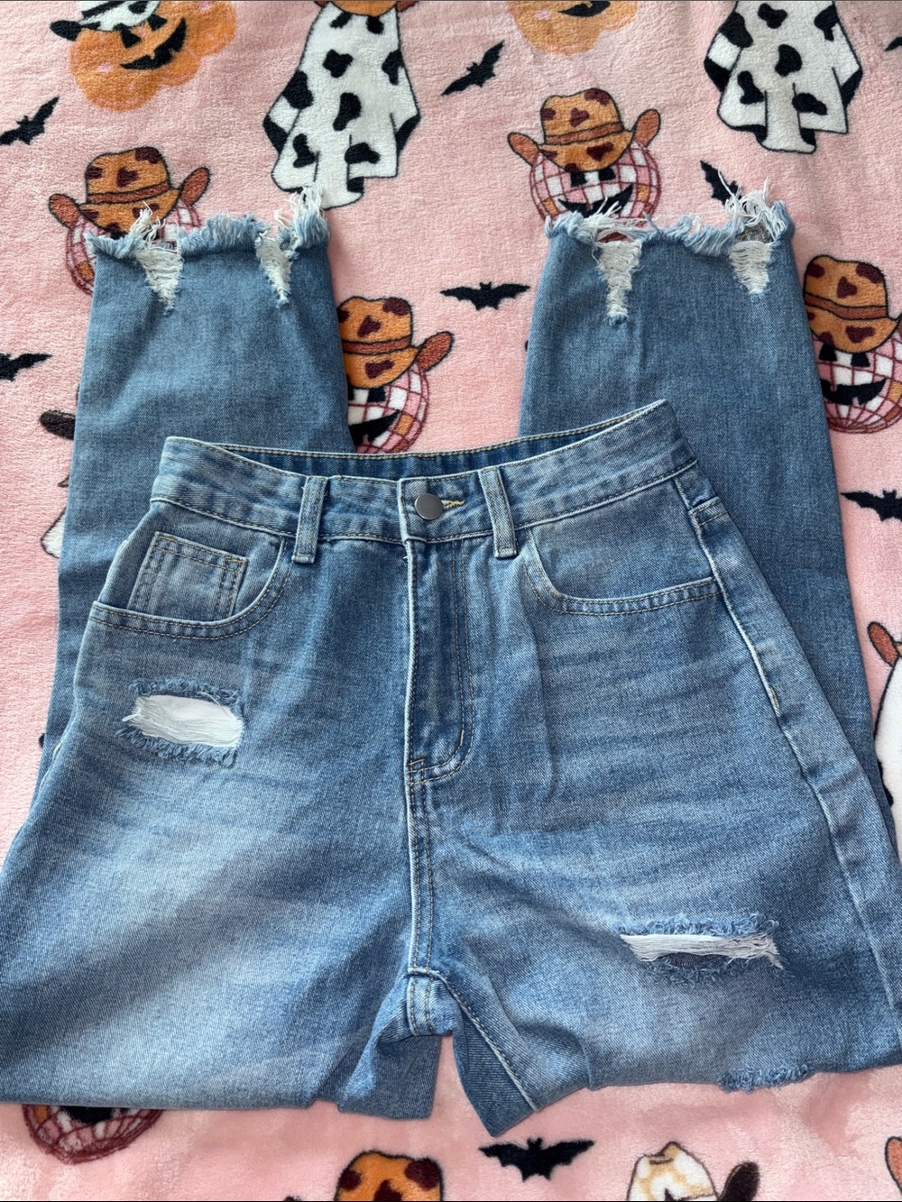 SHEIN Light Blue Distressed Cropped Jeans